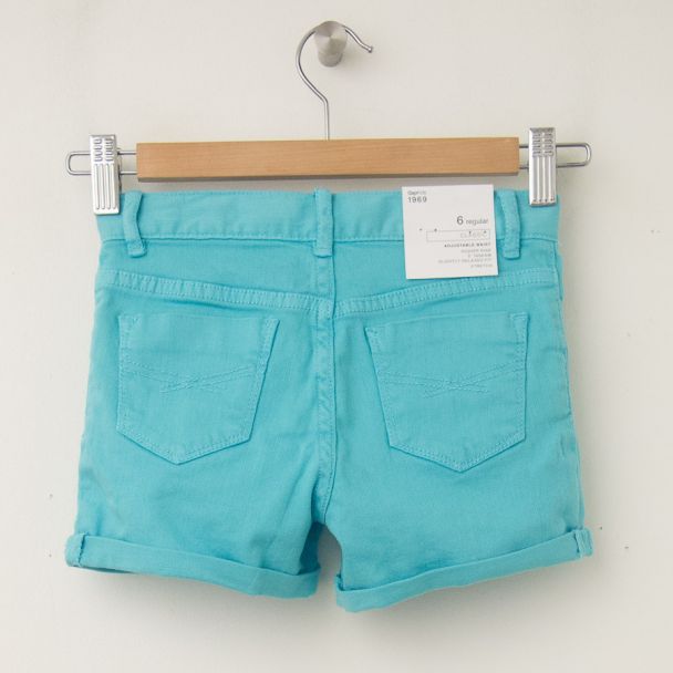 GapKids Girl's 1969 Classic Rolled Hem Denim Shorts in Swimming Blue (back)