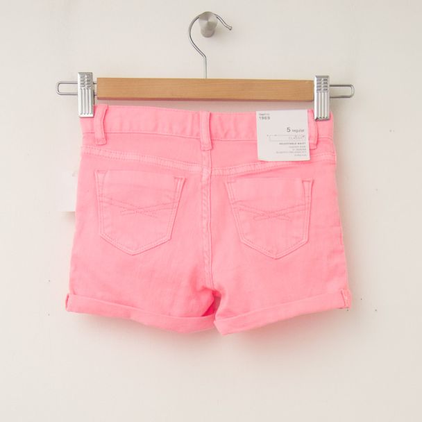 GapKids Girl's 1969 Classic Rolled Hem Denim Shorts in Neon Flamingo (back)
