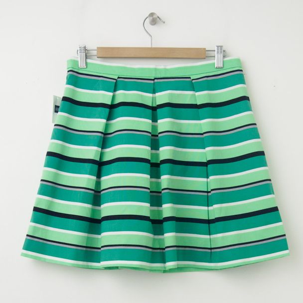 NEW Gap Pleated Striped Fit and Flare Skirt in Blue Green Stripe (back)