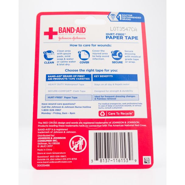 Band-Aid Hurt-Free Paper Tape 1 in x 10 yd