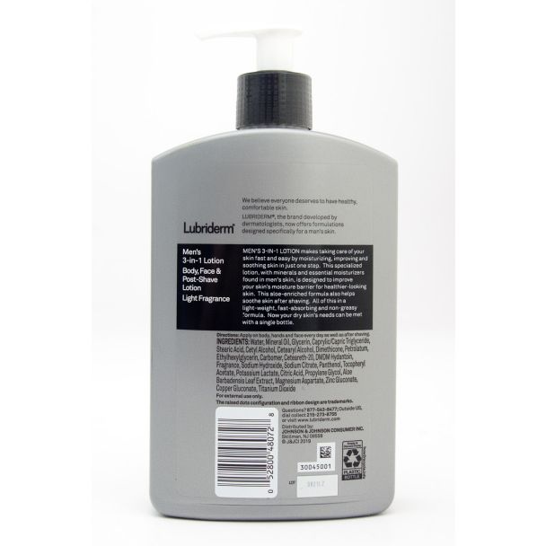 Lubriderm Men's 3-in-1 Lotion Body, Face & Post Shave Lotion Light Fragrance 16 fl oz