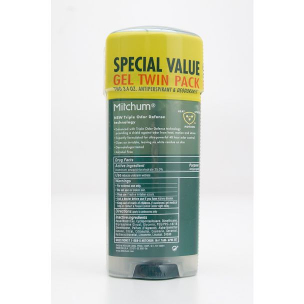 Mitchum Men Triple Odor Defense Mountan Air Gel Antiperspirant & Deodorant Twin Pack 2 x net wt. 3.4 oz