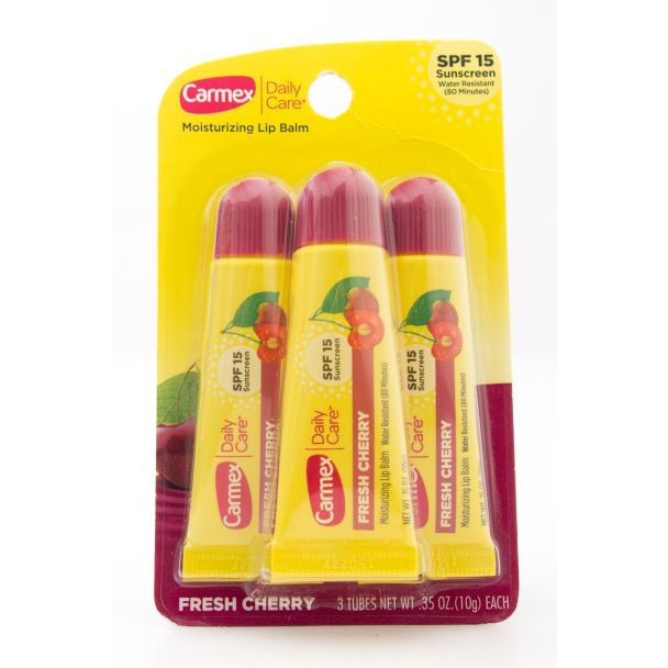 Carmex Daily Care Moisturizing Lip Balm SPF 15 Fresh Cherry 3 Tubes (net wt 0.3 oz each)