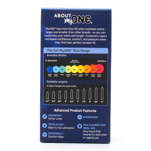 MyONE Perfect Fit Custom Width & Length Latex Condoms Super Snug 45D 5.2 inch Length 10 Count