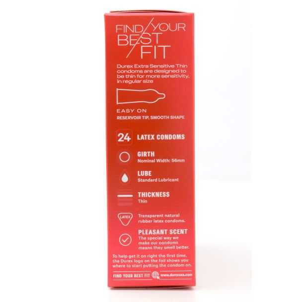 Durex Extra Sensitive Thin Regular Fit Latex Condoms 24 Latex Condoms