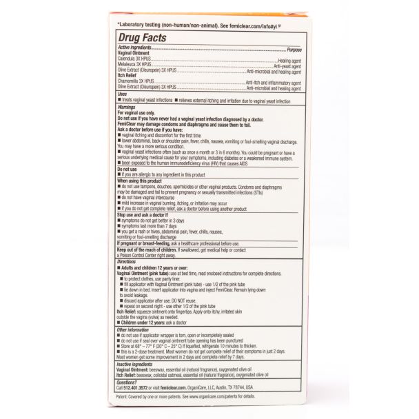 FemiClear 2-Day Dose Yeast Infection + External Itch Ointment 2 Tubes: net wt 0.5 oz each
