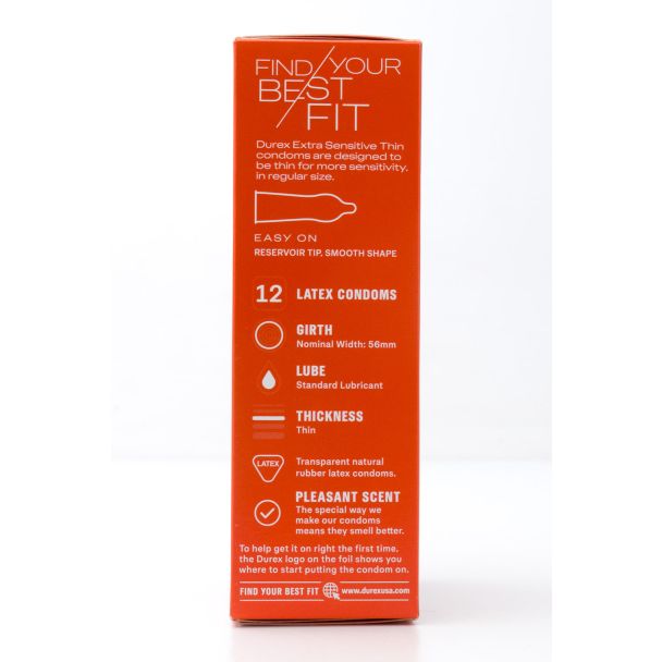 Durex Extra Sensitive Thin Regular Fit Latex Condoms 12 Condoms