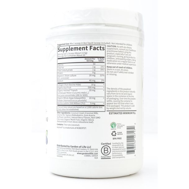 Garden of Life Grass Fed Collagen Super Beauty Blueberry Acai Flavor net wt 9.52 oz