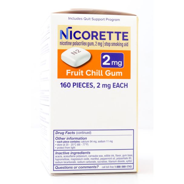 Nicorette Nicotine Gum Stop Smoking Aid 2mg Fruit Chill Value Pack 160 Pieces