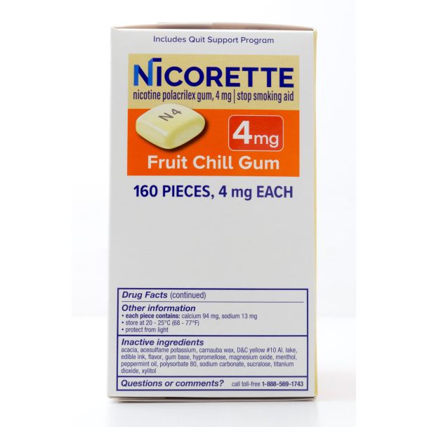 Nicorette Nicotine Gum Stop Smoking Aid 4mg Fruit Chill Value Pack 160 Pieces