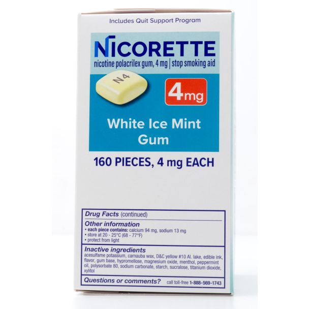Nicorette Nicotine Gum Stop Smoking Aid 4mg White Ice Mint Value Pack 160 Pieces