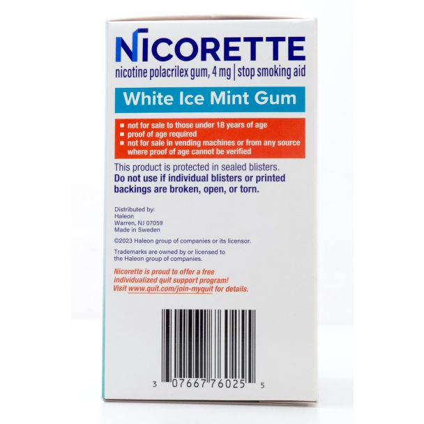 Nicorette Nicotine Gum Stop Smoking Aid 4mg White Ice Mint Value Pack 160 Pieces