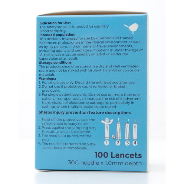 Pip Single-Use Lancets Sensitive Skin 30g Needle 1.0mm Depth 100 Lancets
