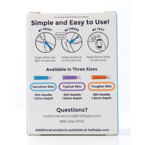 Pip Single-Use Lancets Sensitive Skin 30g Needle 1.0mm Depth 100 Lancets