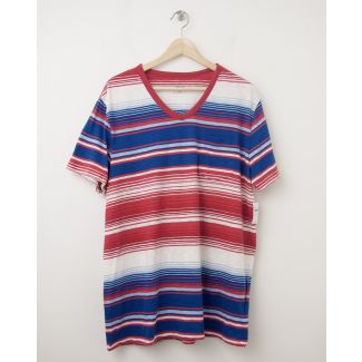 NEW Gap Lived-In Variegated V-Neck Tee T-Shirt in Red Stripe 