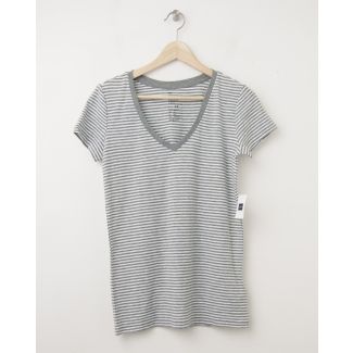 NEW Gap Women's The Essential Stripe V-Neck Tee T-Shirt in Grey Stripe 