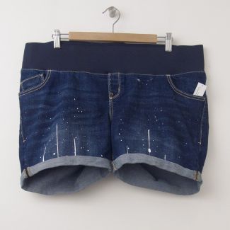 NEW Old Navy Demi-Panel Paint-Splatter Denim Maternity Shorts in Paint 