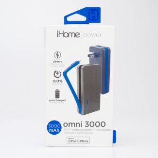 iHome Power Omni 3000 3-in-1 Portable 3000 mAh Battery & Wall Charger IH-CT4041N