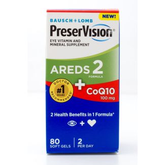 Bausch + Lomb PreserVision Areds 2 Formula + CoQ10 Eye Vitamin and Mineral Supplement 80 Soft Gels
