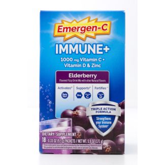 Emergen-C Immune+ Elderberry Dietary Supplement 18 - 0.33 oz  packets/net wt 5.9 oz 
